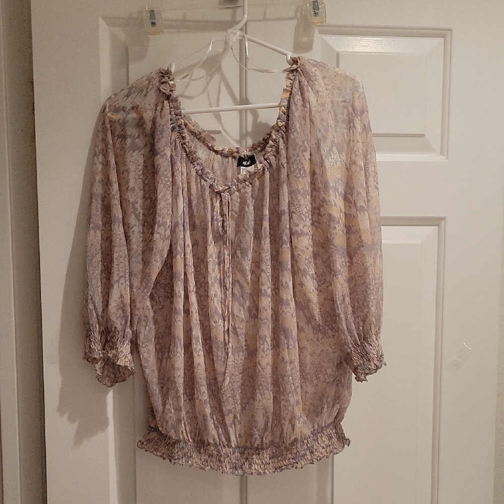 H&M Cream, Grey, Peach Patterned  Sheer Blouse